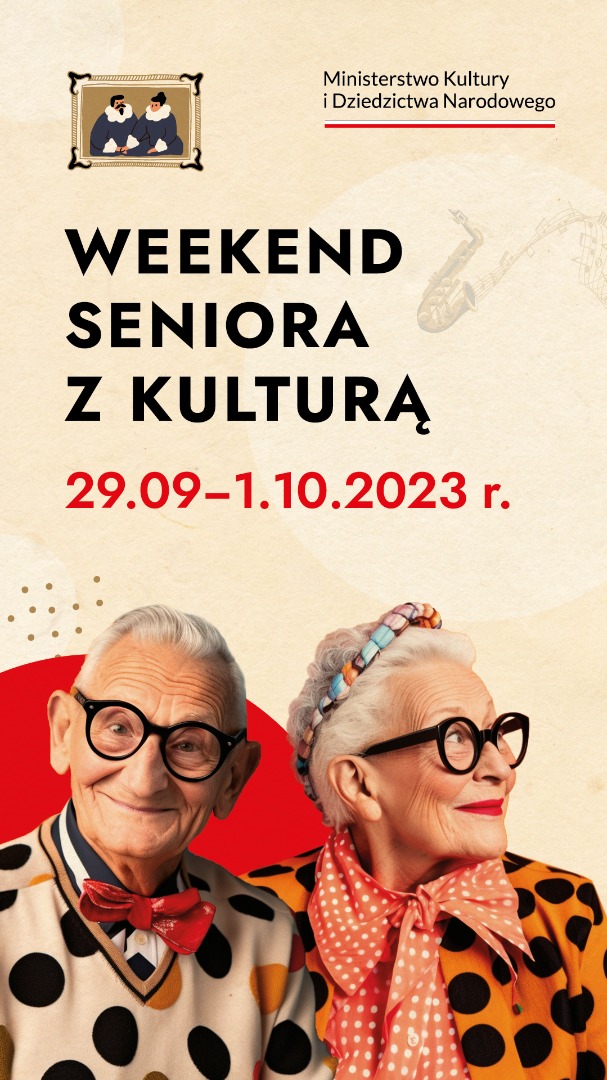 baner informacyjny, napis weekend seniora z kulturą, 29-30.09, zdjęcie dwóch seniorów
