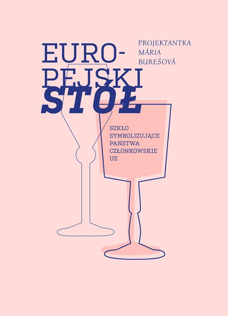 baner informacyjny, zarys kieliszków na różowym tle, napis: europejski stół, wystawa kieliszków 