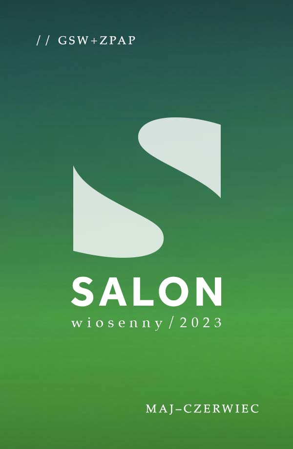 baner informacyjny o wystawie Salon Wiosenny 2023, zielone tło, napis tytuł wystawy.
