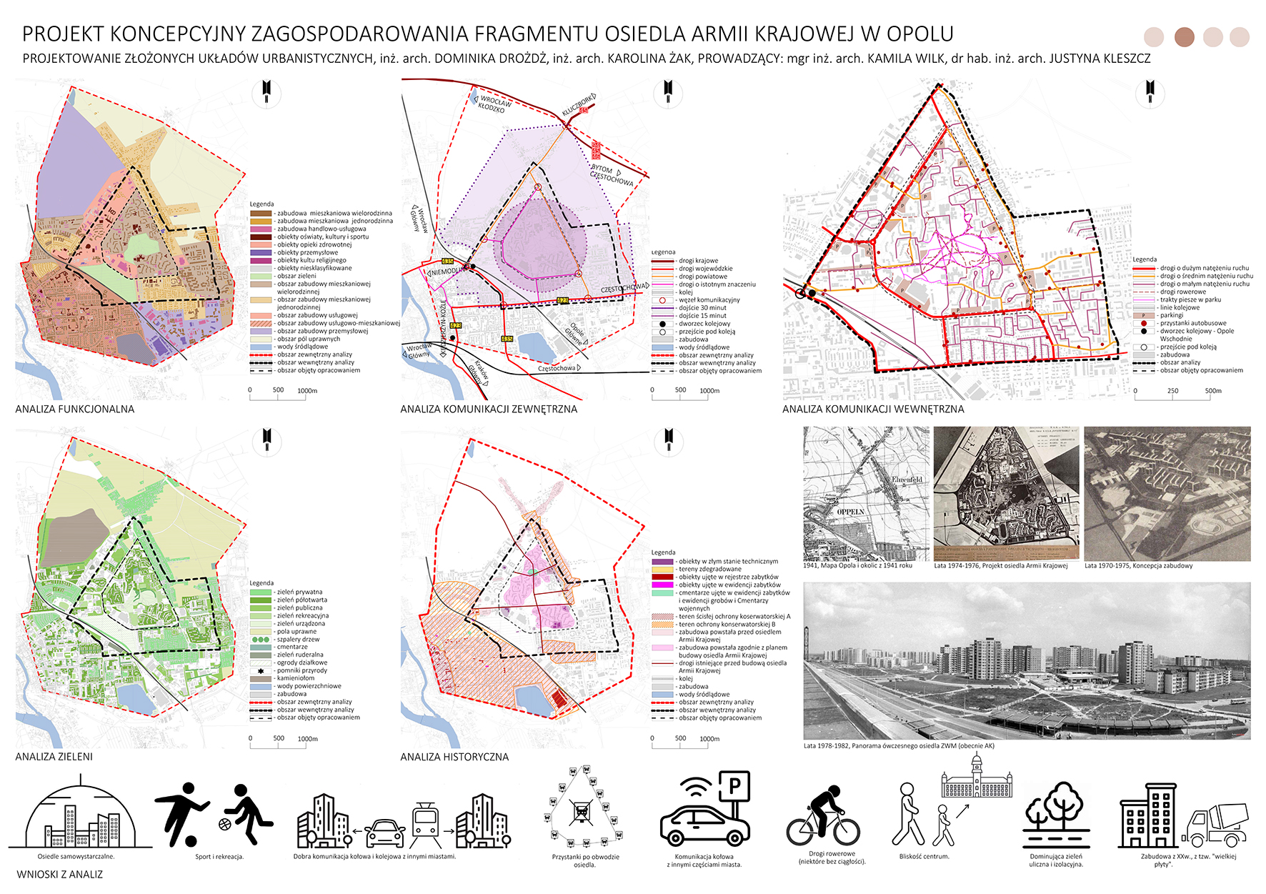 plansza ukazując możliwe realizacje architektoniczne na osiedlu, rysunki techniczne, wizualizacje koncepcji
