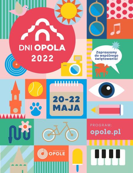 baner informacyjny z napisem dni opola, motyw graficzny - kolorowa architektura opola, wieloelementowa kompozycja abstrakcyjna