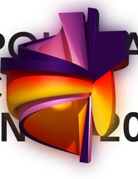 banerek informacyjny, napis: opolska scena tańca, abstrakcyjna wielokolorowa forma na pierwszym planie.