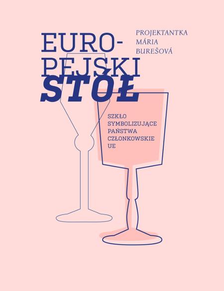 baner informacyjny, zarys kieliszków na różowym tle, napis: europejski stół, wystawa kieliszków 