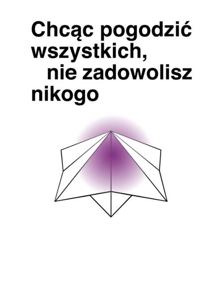 baner informacyjny, motyw złożonego papieru charakterystycznego dla gry piekło-niebo, fioletowe tło, napis: chcąc pogodzić wszystkich, nie zadowolisz nikogo.