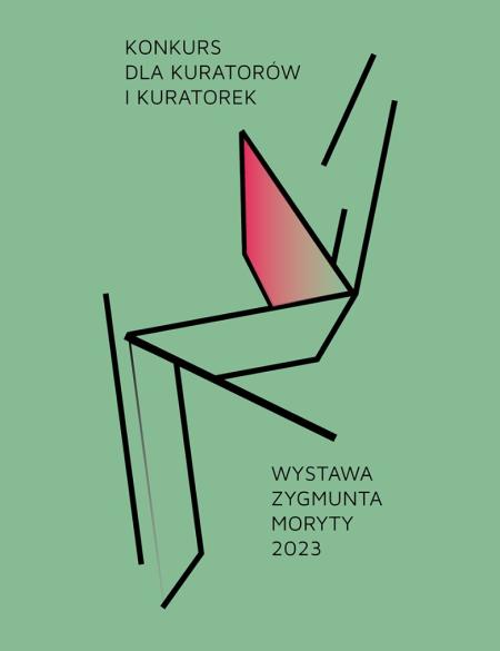 baner informacyjny: napis konkurs kuratorski, wystawa zygmunta moryty. oliwkowe tło, abstrakcyjna  forma rysunkowa.