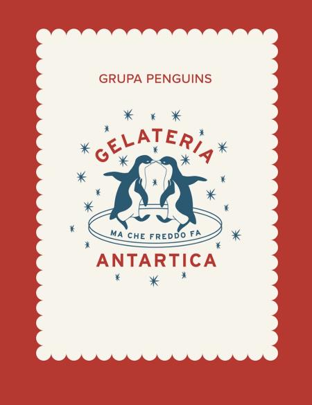 baner informacyjny galateria antartica, obrazek pingwinów na białym tle