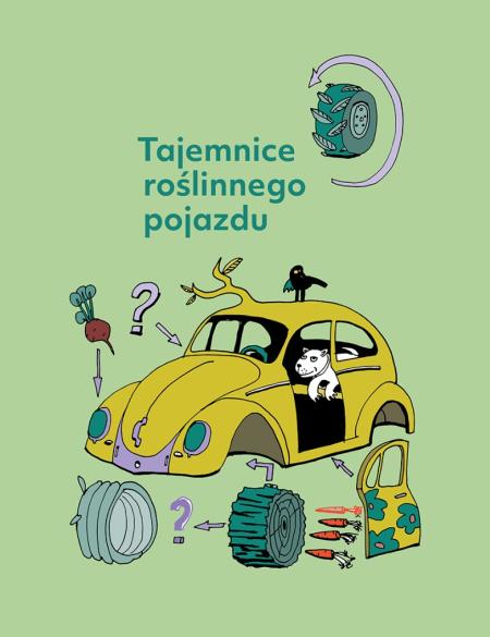 baner informacyjny, ukazuje samochód z elementami natury i techniki, tytuł projektu Tajemnice roślinnego pojazdu