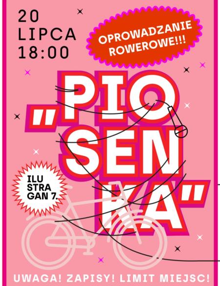 różowy baner z napisem ILUSTRAGAN 7. Piosenka - oprowadzanie rowerowe