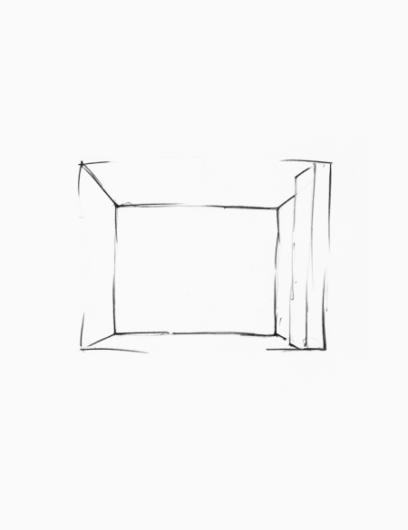 rysunek ukazujący zarys przestrzeni małej galerii