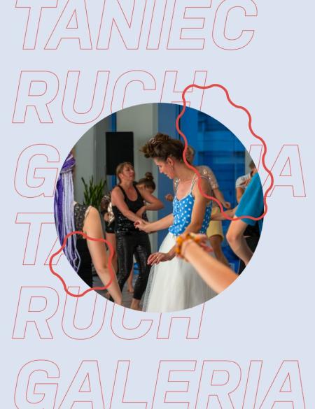 zdjęcie ukazujące tańczące kobiety, napis: ruch w galerii
