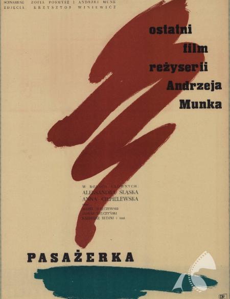 plakat filmu, napis pasażerka, Andrzej Munk, 1963, abstrakcyjne tło