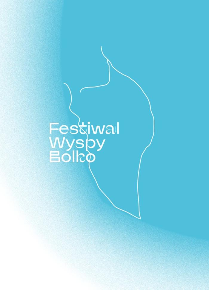 baner informacyjny, napis festiwal wyspy bolko na niebieskim