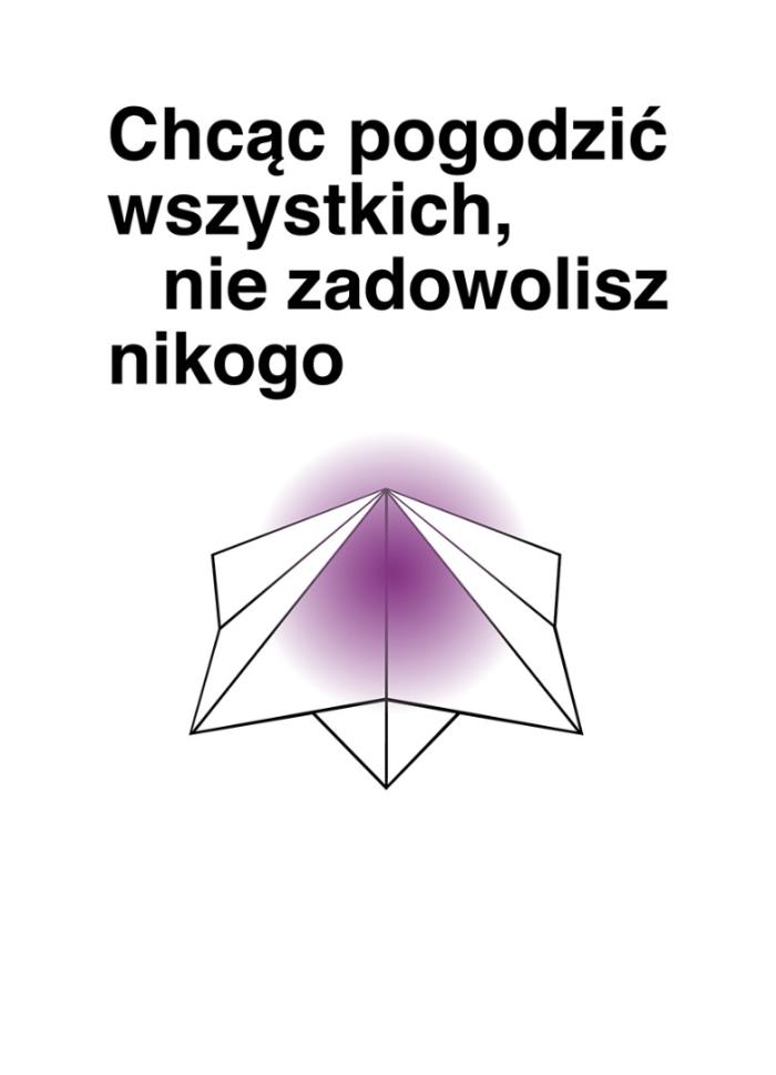 baner informacyjny, motyw złożonego papieru charakterystycznego dla gry piekło-niebo, fioletowe tło, napis: chcąc pogodzić wszystkich, nie zadowolisz nikogo.