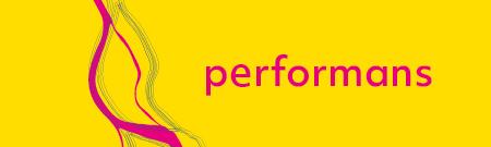 żółty banner informacyjny, napis performans, zarys wyspy pasieki a różowo 