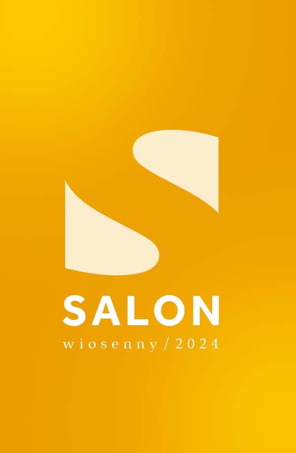 baner informacyjny, napis salon wiosenny 2023, pomarańczowe tło