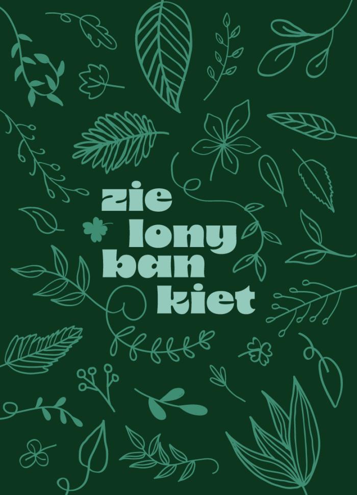 banerek informacyjny, zielone, roślinne tło, napis zielony bankiet