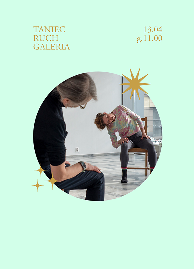 baner informacyjny, zdjęcie osób siedzących i ćwiczących, niebieskie, pastelowe tło, napis lekcja siedząca, 13.04.g.11.00