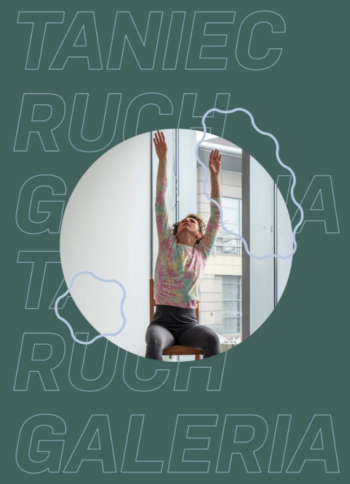 banerek informacyjny, napis ruch, galeria, zdjęcie osoby w ruchu - siedzącej. 